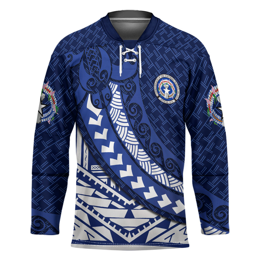 Northern Mariana Islands Saipan Hockey Jersey Polynesian Tribal Pattern - Commonwealth Seal Art