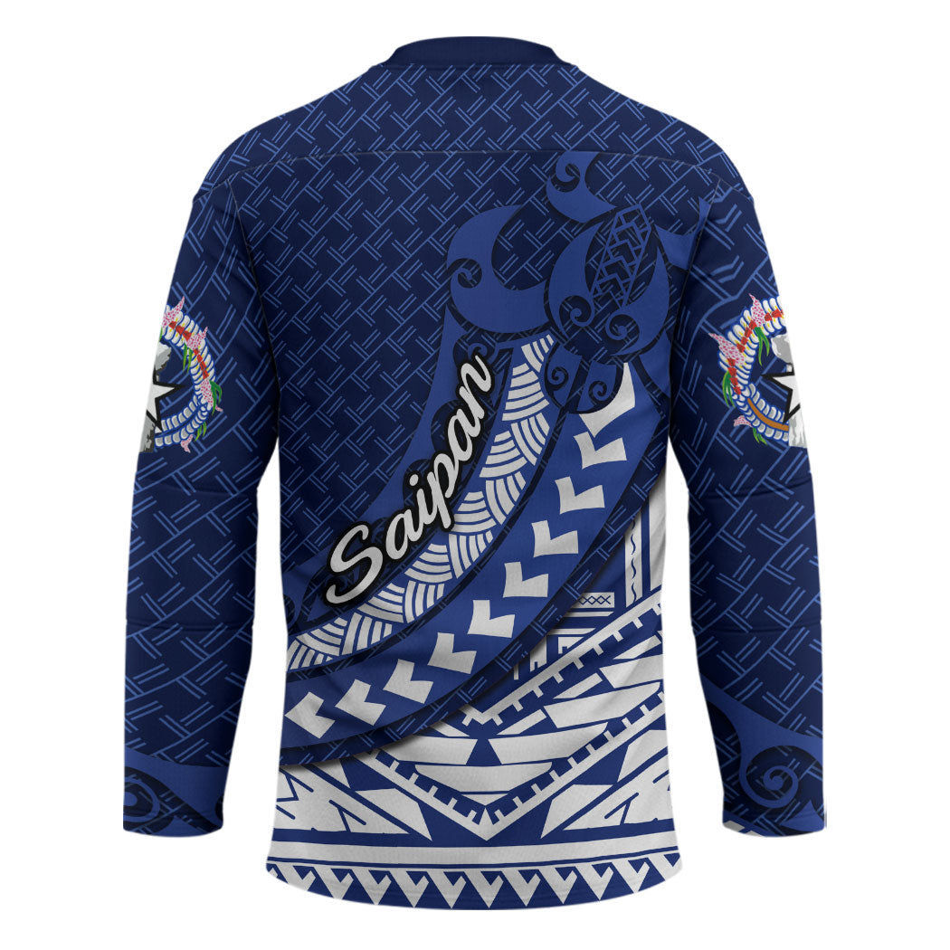 Northern Mariana Islands Saipan Hockey Jersey Polynesian Tribal Pattern - Commonwealth Seal Art
