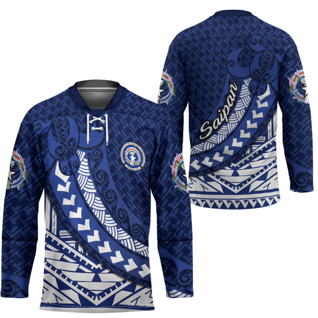 Northern Mariana Islands Saipan Hockey Jersey Polynesian Tribal Pattern - Commonwealth Seal Art