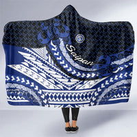 Northern Mariana Islands Saipan Hooded Blanket Polynesian Tribal Pattern - Commonwealth Seal Art TS04 One Size Blue White - Polynesian Pride