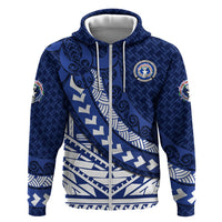 Northern Mariana Islands Saipan Hoodie Polynesian Tribal Pattern - Commonwealth Seal Art TS04 Zip Hoodie Blue White - Polynesian Pride