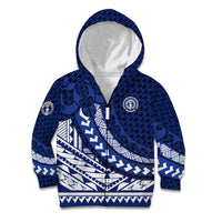 Northern Mariana Islands Saipan Kid Hoodie Polynesian Tribal Pattern - Commonwealth Seal Art TS04 Zip Hoodie Blue White - Polynesian Pride