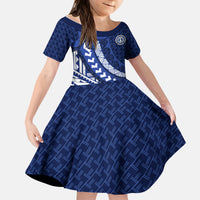 Northern Mariana Islands Saipan Kid Short Sleeve Dress Polynesian Tribal Pattern - Commonwealth Seal Art TS04 KID Blue White - Polynesian Pride