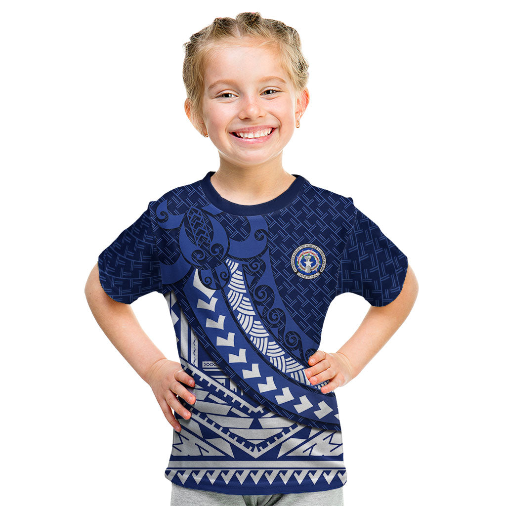 Northern Mariana Islands Saipan Kid T Shirt Polynesian Tribal Pattern - Commonwealth Seal Art TS04 Blue White - Polynesian Pride
