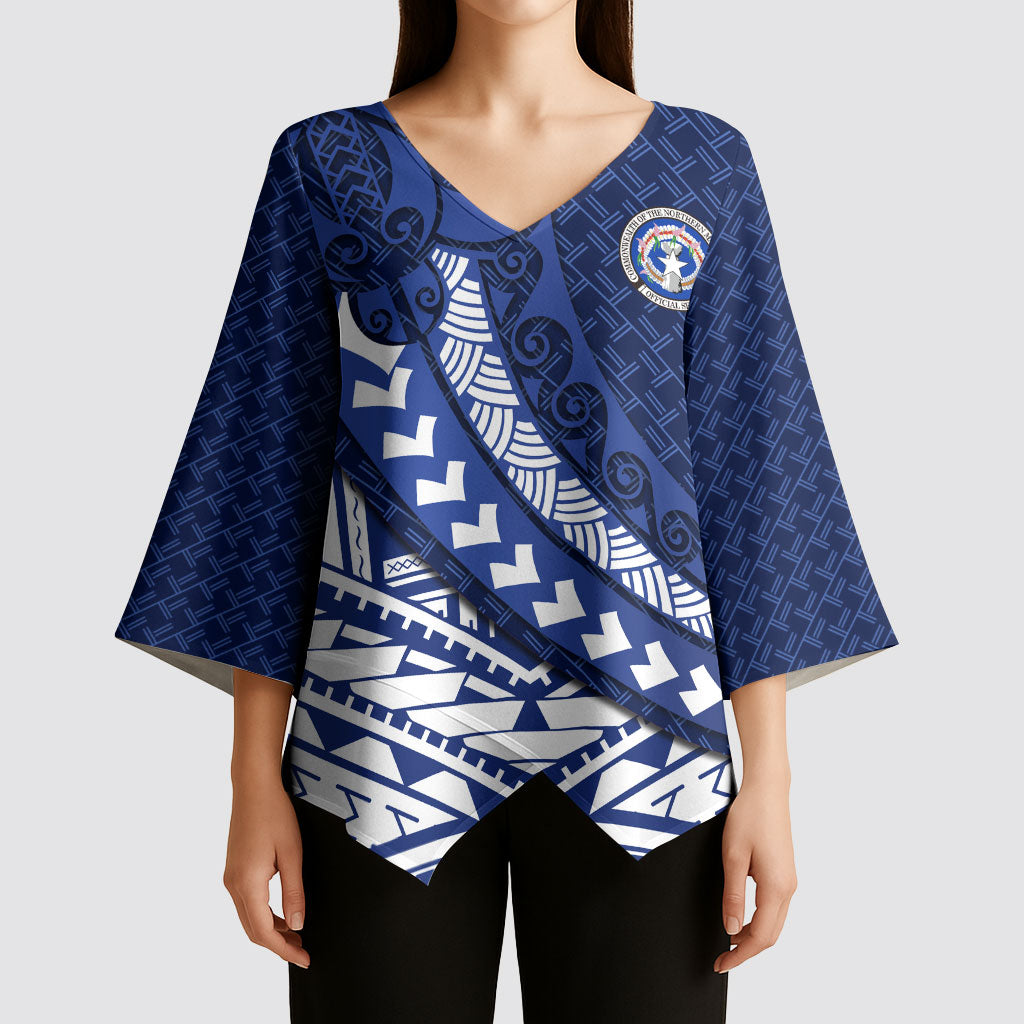 Northern Mariana Islands Saipan Kimono Sleeve Blouse Polynesian Tribal Pattern - Commonwealth Seal Art TS04 - Polynesian Pride