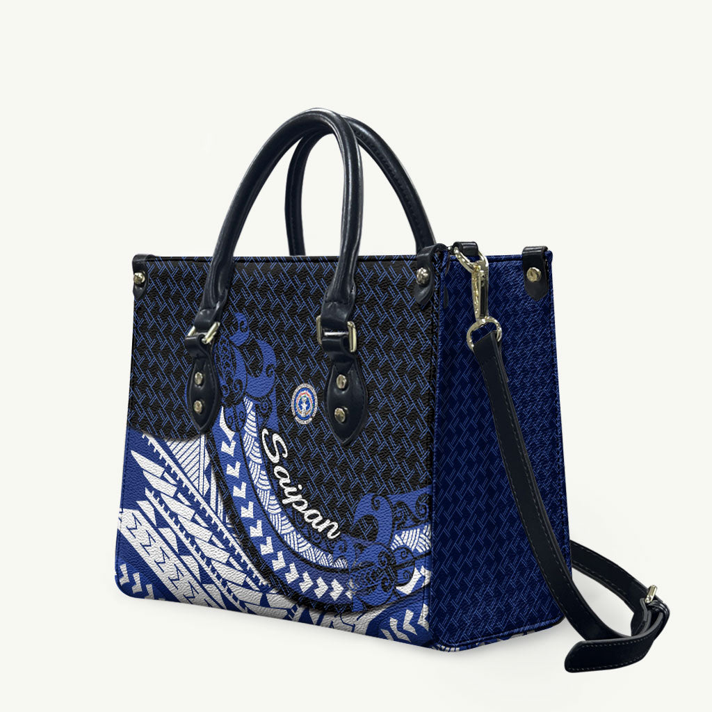 Northern Mariana Islands Saipan Leather Bag Polynesian Tribal Pattern - Commonwealth Seal Art