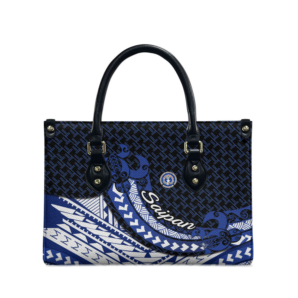 Northern Mariana Islands Saipan Leather Bag Polynesian Tribal Pattern - Commonwealth Seal Art TS04 - Polynesian Pride