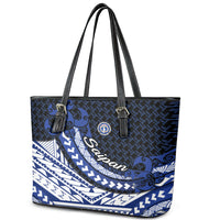 Northern Mariana Islands Saipan Leather Tote Bag Polynesian Tribal Pattern - Commonwealth Seal Art TS04 - Polynesian Pride