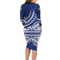 Northern Mariana Islands Saipan Long Sleeve Bodycon Dress Polynesian Tribal Pattern - Commonwealth Seal Art