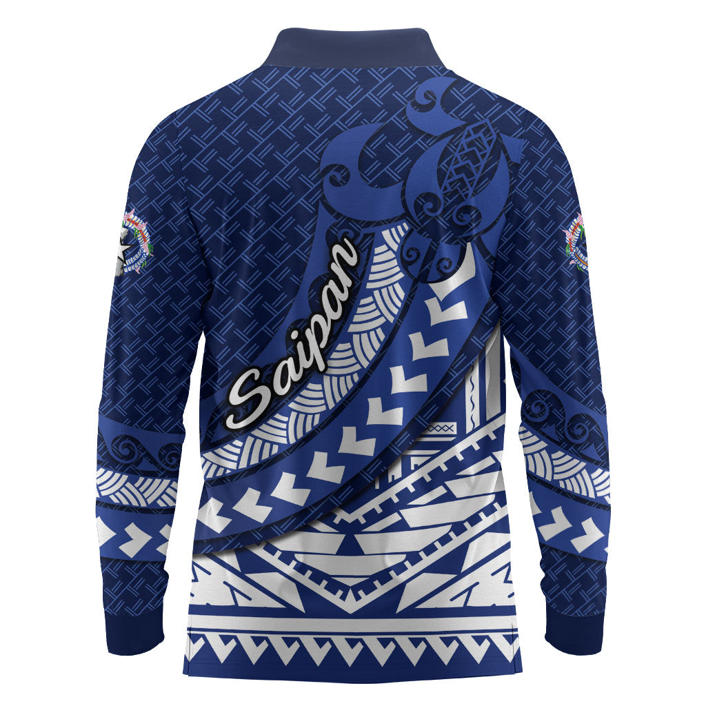 Northern Mariana Islands Saipan Long Sleeve Polo Shirt Polynesian Tribal Pattern - Commonwealth Seal Art TS04 - Polynesian Pride