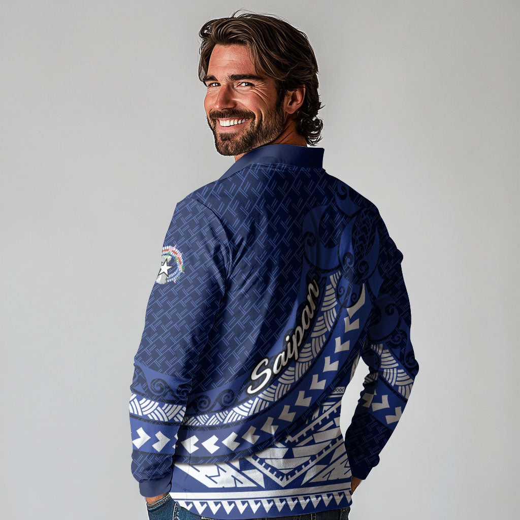 Northern Mariana Islands Saipan Long Sleeve Polo Shirt Polynesian Tribal Pattern - Commonwealth Seal Art TS04 - Polynesian Pride