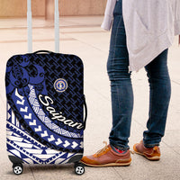 Northern Mariana Islands Saipan Luggage Cover Polynesian Tribal Pattern - Commonwealth Seal Art TS04 Blue White - Polynesian Pride