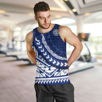 Northern Mariana Islands Saipan Men Tank Top Polynesian Tribal Pattern - Commonwealth Seal Art TS04 Blue White - Polynesian Pride