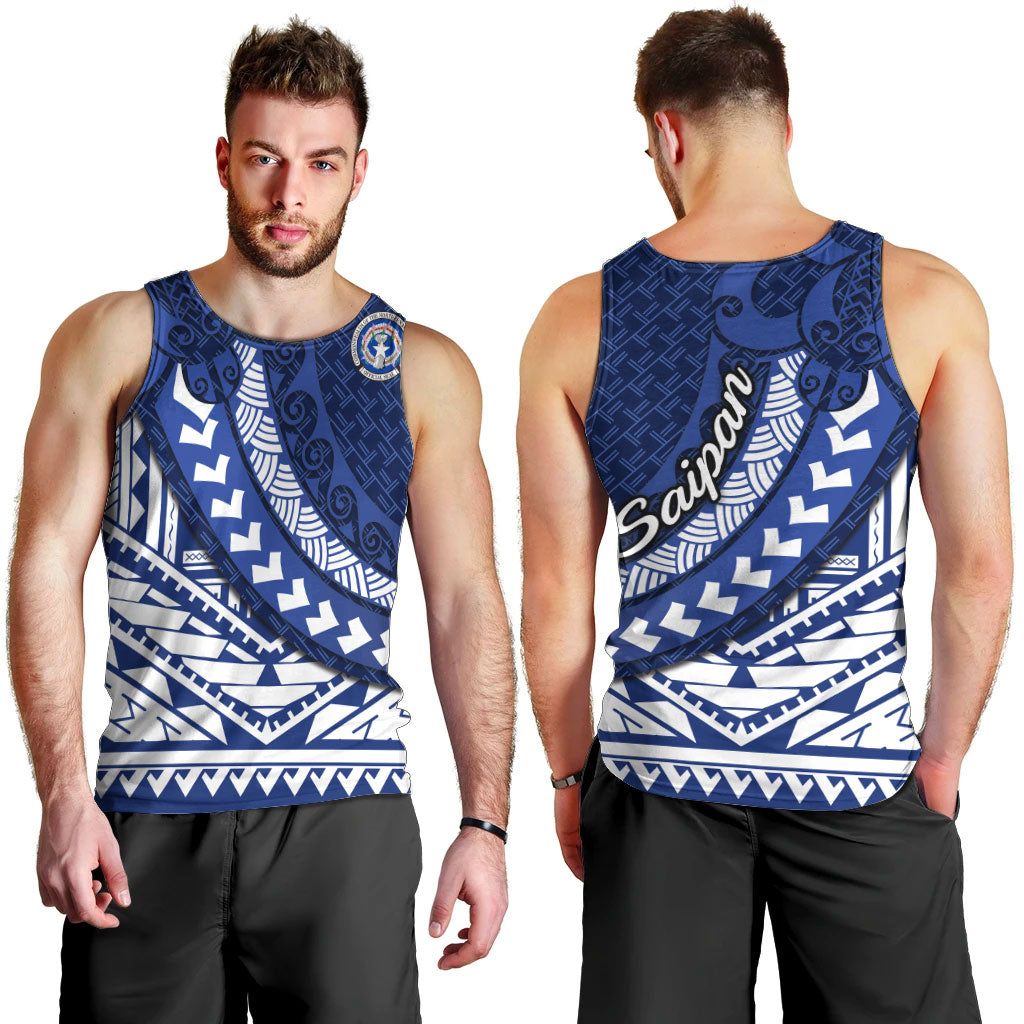 Northern Mariana Islands Saipan Men Tank Top Polynesian Tribal Pattern - Commonwealth Seal Art TS04 - Polynesian Pride