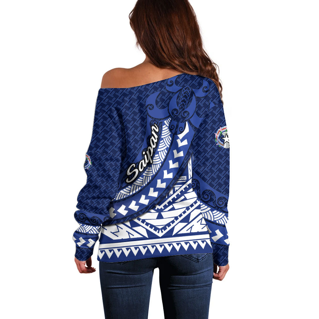 Northern Mariana Islands Saipan Off Shoulder Sweater Polynesian Tribal Pattern - Commonwealth Seal Art TS04 - Polynesian Pride