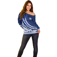 Northern Mariana Islands Saipan Off Shoulder Sweater Polynesian Tribal Pattern - Commonwealth Seal Art TS04 - Polynesian Pride