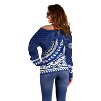 Northern Mariana Islands Saipan Off Shoulder Sweater Polynesian Tribal Pattern - Commonwealth Seal Art TS04 - Polynesian Pride