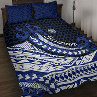 Northern Mariana Islands Saipan Quilt Bed Set Polynesian Tribal Pattern - Commonwealth Seal Art TS04 Blue White - Polynesian Pride
