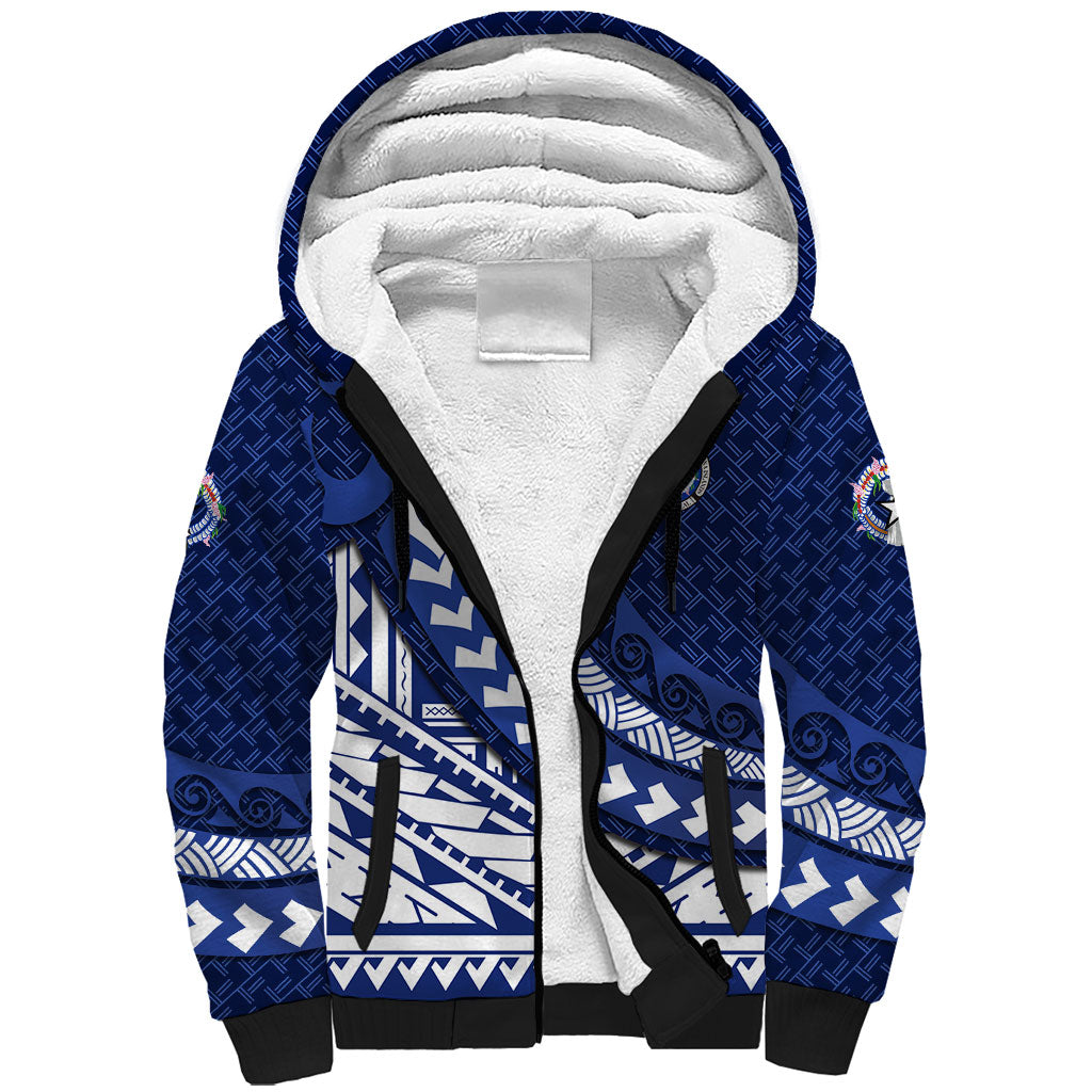 Northern Mariana Islands Saipan Sherpa Hoodie Polynesian Tribal Pattern - Commonwealth Seal Art