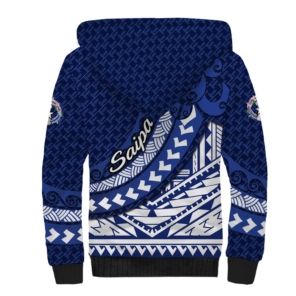 Northern Mariana Islands Saipan Sherpa Hoodie Polynesian Tribal Pattern - Commonwealth Seal Art