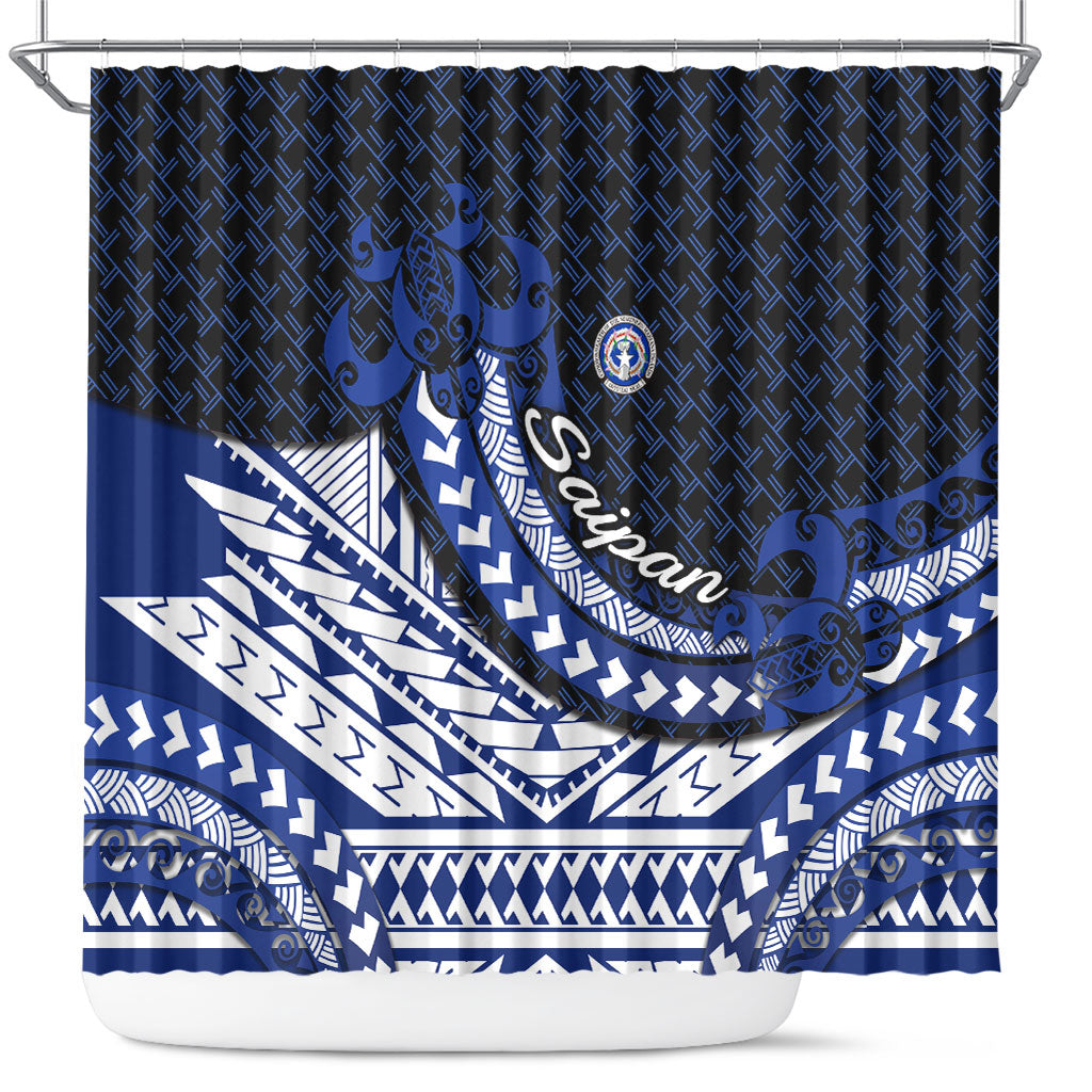 Northern Mariana Islands Saipan Shower Curtain Polynesian Tribal Pattern - Commonwealth Seal Art