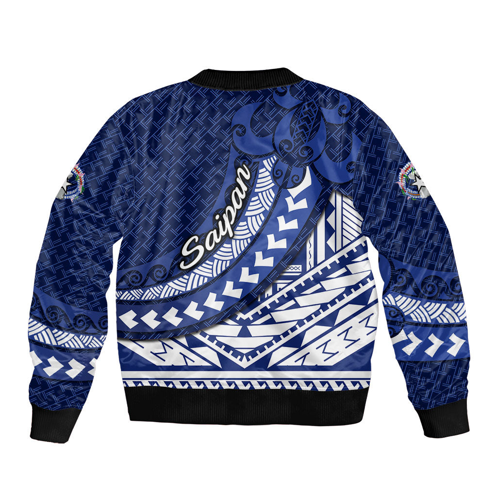 Northern Mariana Islands Saipan Sleeve Zip Bomber Jacket Polynesian Tribal Pattern - Commonwealth Seal Art TS04 - Polynesian Pride