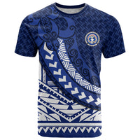 Northern Mariana Islands Saipan T Shirt Polynesian Tribal Pattern - Commonwealth Seal Art TS04 Blue White - Polynesian Pride