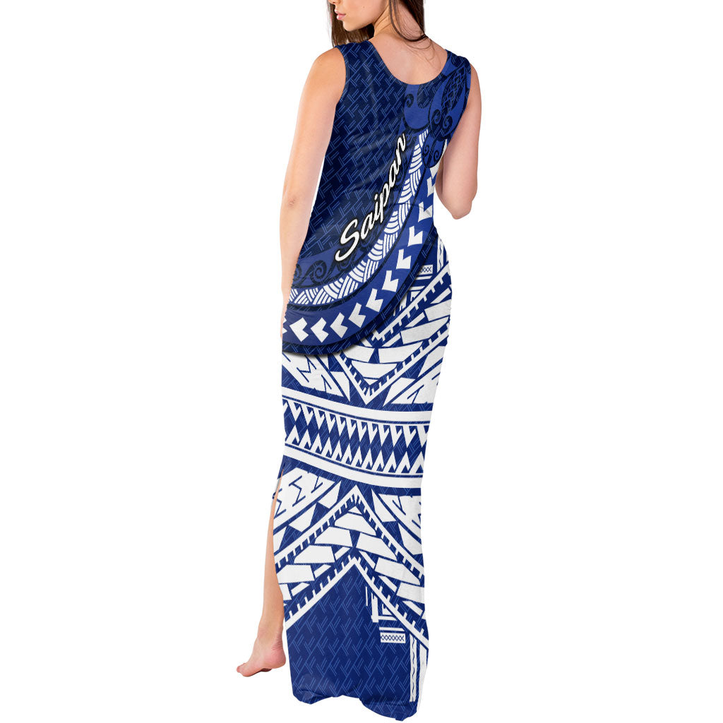 Northern Mariana Islands Saipan Tank Maxi Dress Polynesian Tribal Pattern - Commonwealth Seal Art TS04 - Polynesian Pride