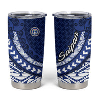 Northern Mariana Islands Saipan Tumbler Cup Polynesian Tribal Pattern - Commonwealth Seal Art TS04 Blue White - Polynesian Pride