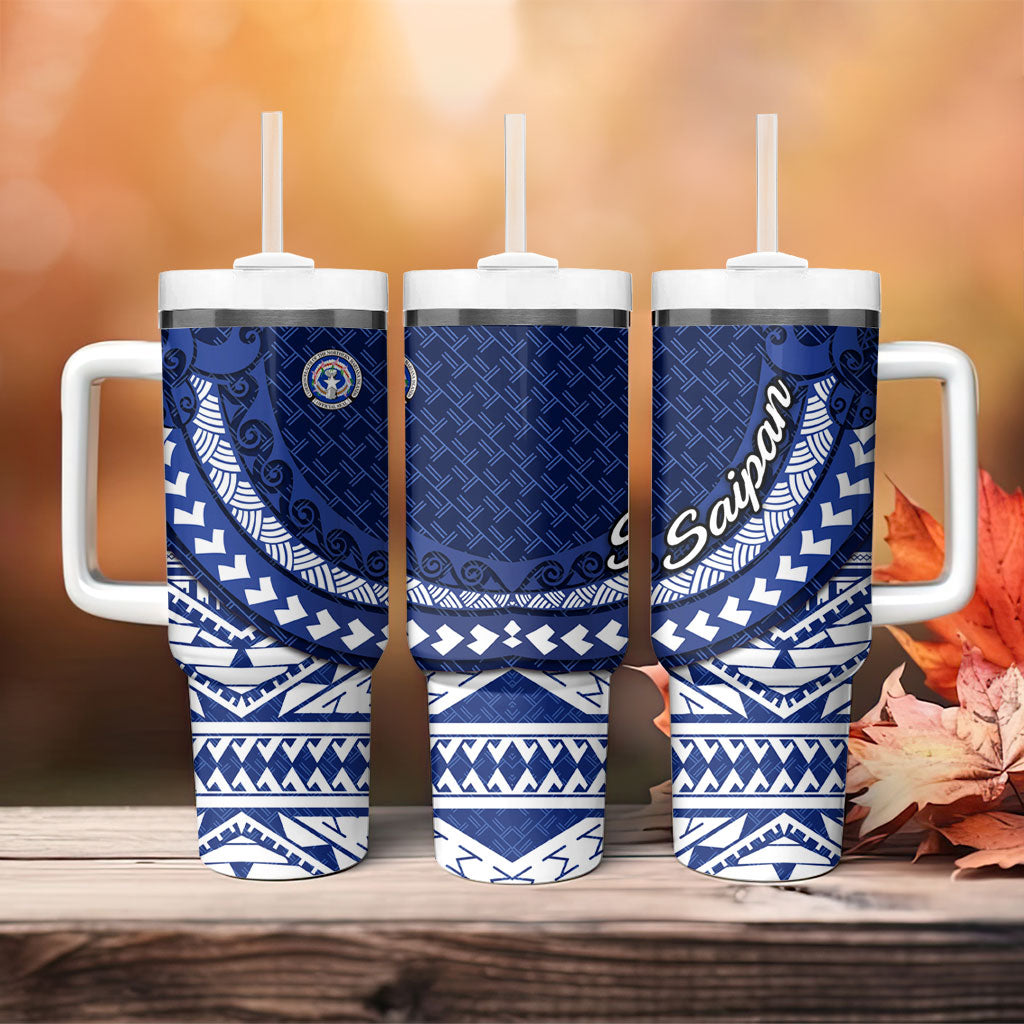 Northern Mariana Islands Saipan Tumbler With Handle Polynesian Tribal Pattern - Commonwealth Seal Art TS04 - Polynesian Pride