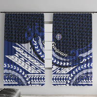 Northern Mariana Islands Saipan Window Curtain Polynesian Tribal Pattern - Commonwealth Seal Art TS04 With Hooks Blue White - Polynesian Pride
