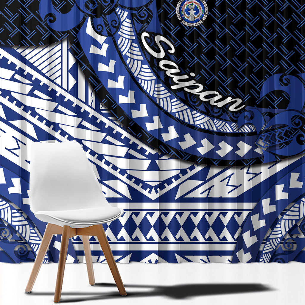 Northern Mariana Islands Saipan Window Curtain Polynesian Tribal Pattern - Commonwealth Seal Art TS04 - Polynesian Pride