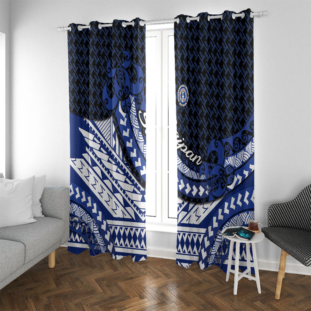 Northern Mariana Islands Saipan Window Curtain Polynesian Tribal Pattern - Commonwealth Seal Art TS04 With Grommets Blue White - Polynesian Pride