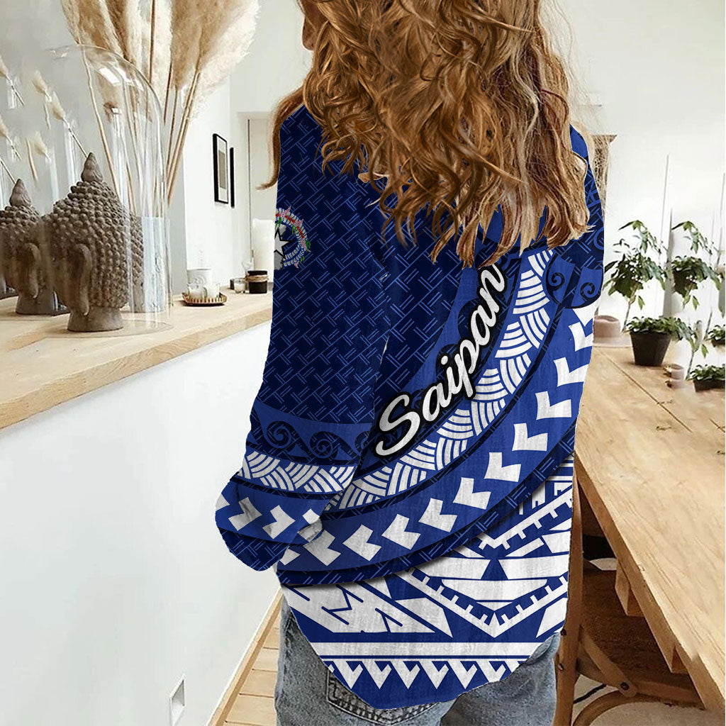 Northern Mariana Islands Saipan Women Casual Shirt Polynesian Tribal Pattern - Commonwealth Seal Art TS04 - Polynesian Pride
