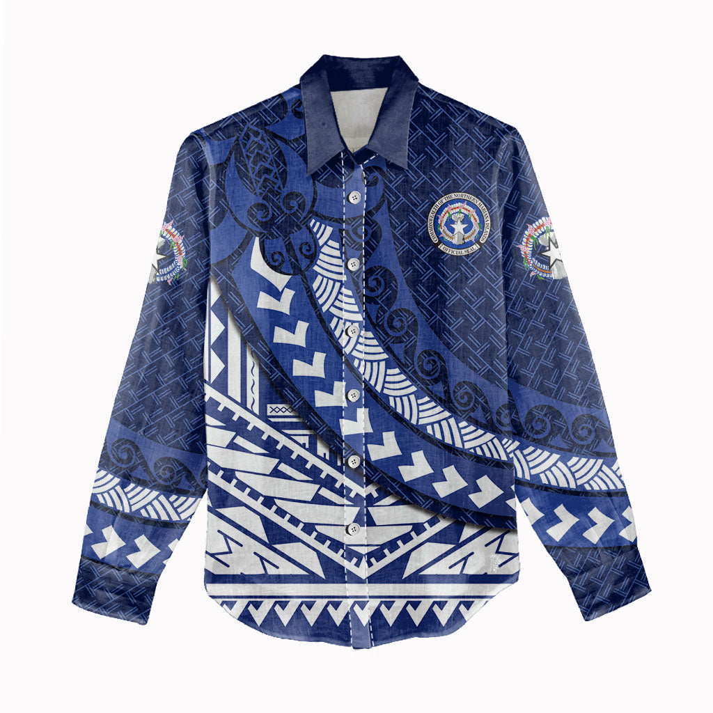 Northern Mariana Islands Saipan Women Casual Shirt Polynesian Tribal Pattern - Commonwealth Seal Art TS04 - Polynesian Pride