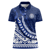 Northern Mariana Islands Saipan Women Polo Shirt Polynesian Tribal Pattern - Commonwealth Seal Art TS04 Female Blue White - Polynesian Pride