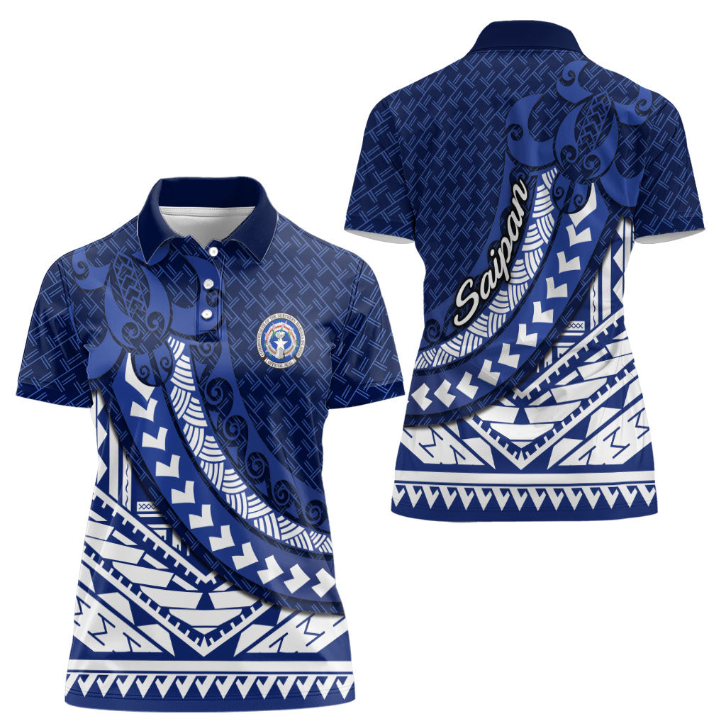 Northern Mariana Islands Saipan Women Polo Shirt Polynesian Tribal Pattern - Commonwealth Seal Art TS04 - Polynesian Pride