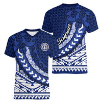 Northern Mariana Islands Saipan Women V-Neck T-Shirt Polynesian Tribal Pattern - Commonwealth Seal Art TS04 - Polynesian Pride
