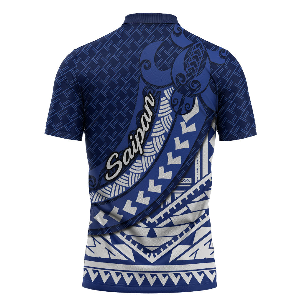 Northern Mariana Islands Saipan Zipper Polo Shirt Polynesian Tribal Pattern - Commonwealth Seal Art TS04 - Polynesian Pride