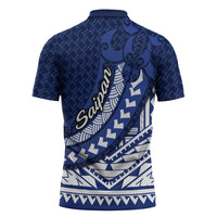 Northern Mariana Islands Saipan Zipper Polo Shirt Polynesian Tribal Pattern - Commonwealth Seal Art TS04 - Polynesian Pride