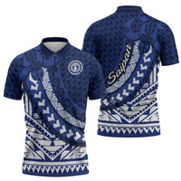 Northern Mariana Islands Saipan Zipper Polo Shirt Polynesian Tribal Pattern - Commonwealth Seal Art TS04 - Polynesian Pride
