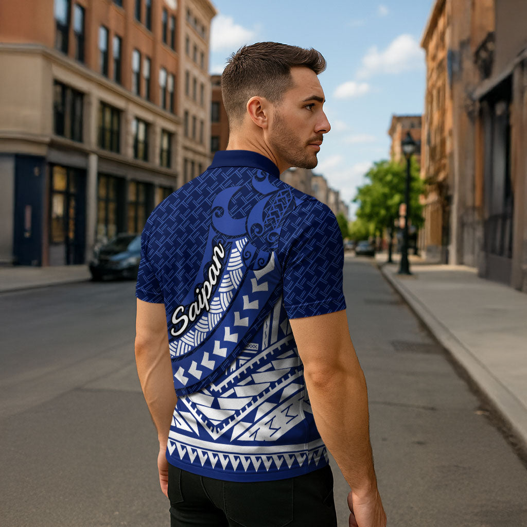 Northern Mariana Islands Saipan Zipper Polo Shirt Polynesian Tribal Pattern - Commonwealth Seal Art TS04 - Polynesian Pride