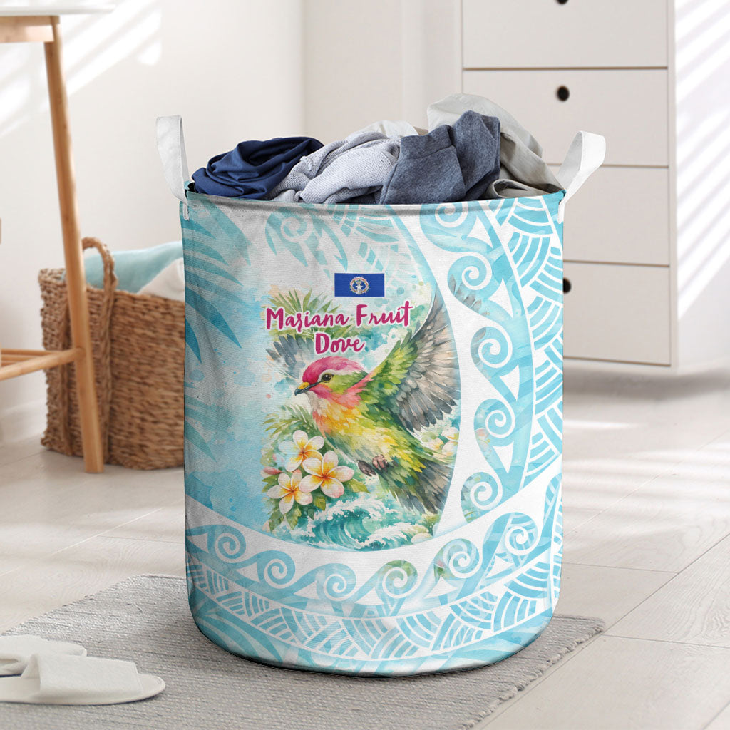 Saipan CMNI Laundry Basket Polynesian Northern Mariana Islands Fruit Dove Watercolor TS04 Blue White - Polynesian Pride