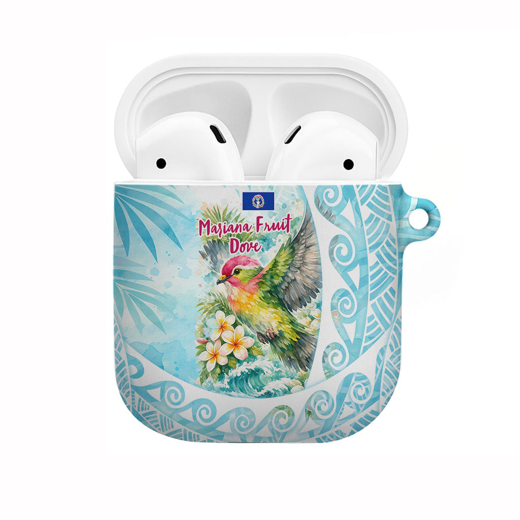 Saipan CMNI AirPods Case Polynesian Northern Mariana Islands Fruit Dove Watercolor TS04 Blue White - Polynesian Pride