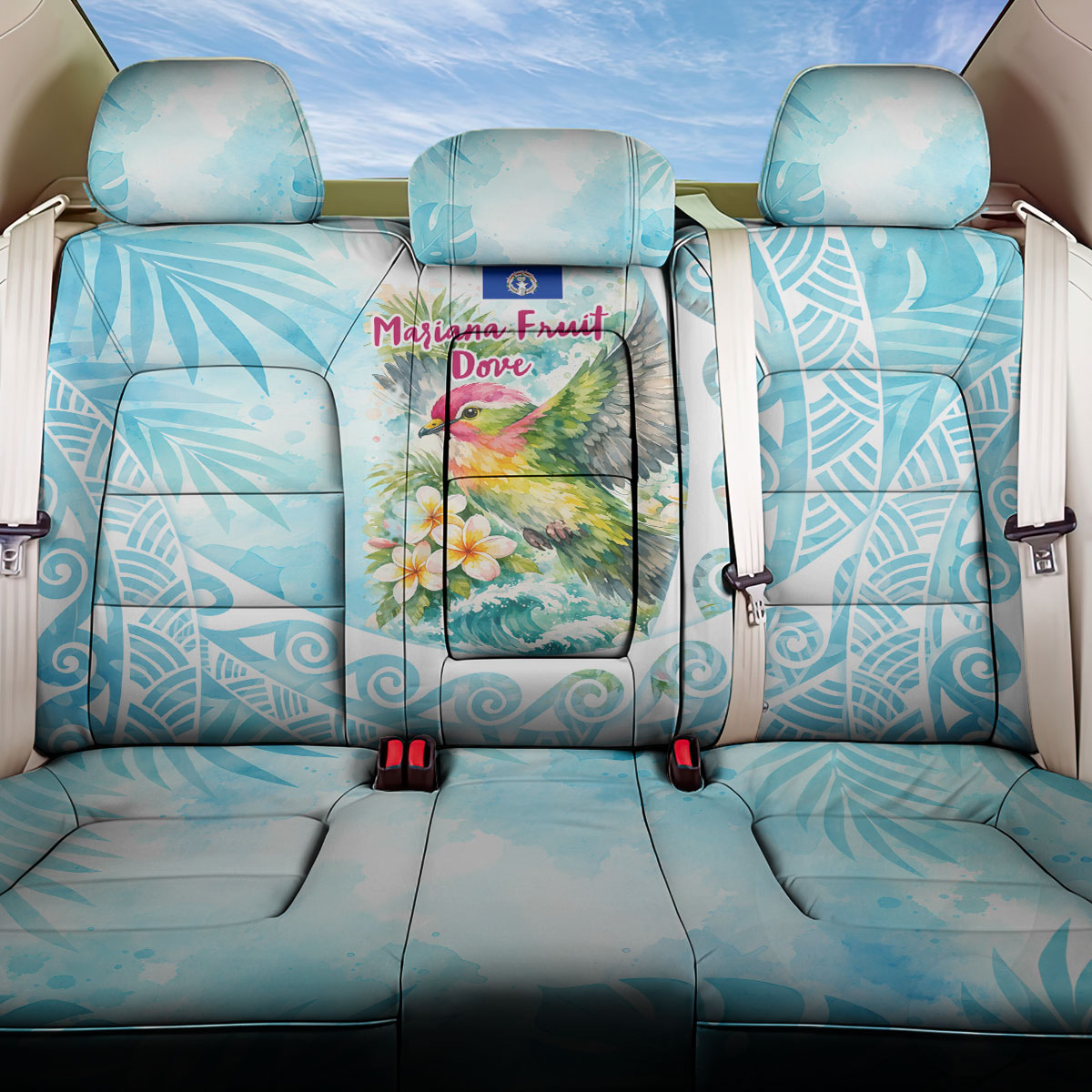 Saipan CMNI Back Car Seat Cover Polynesian Northern Mariana Islands Fruit Dove Watercolor TS04 One Size Blue White - Polynesian Pride