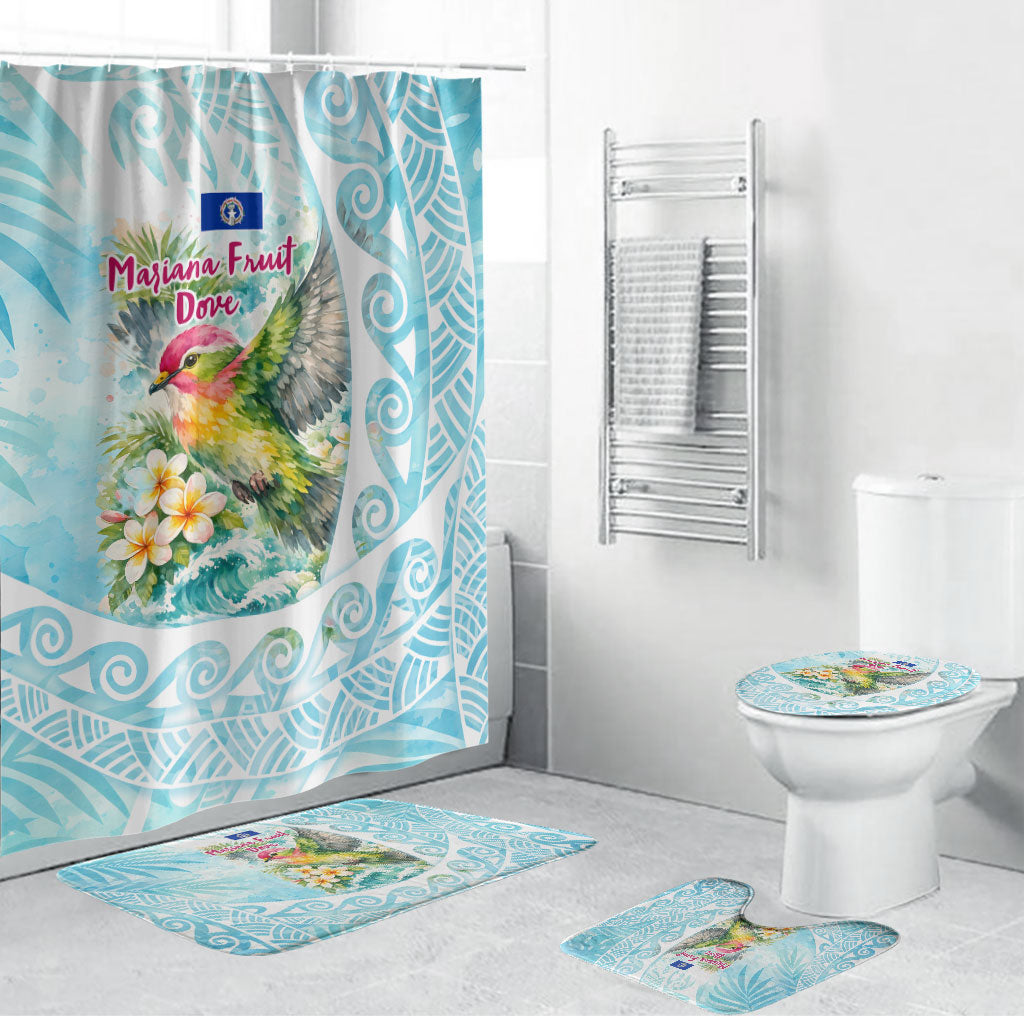 Saipan CMNI Bathroom Set Polynesian Northern Mariana Islands Fruit Dove Watercolor TS04 Bathroom Set (4 pcs) Blue White - Polynesian Pride