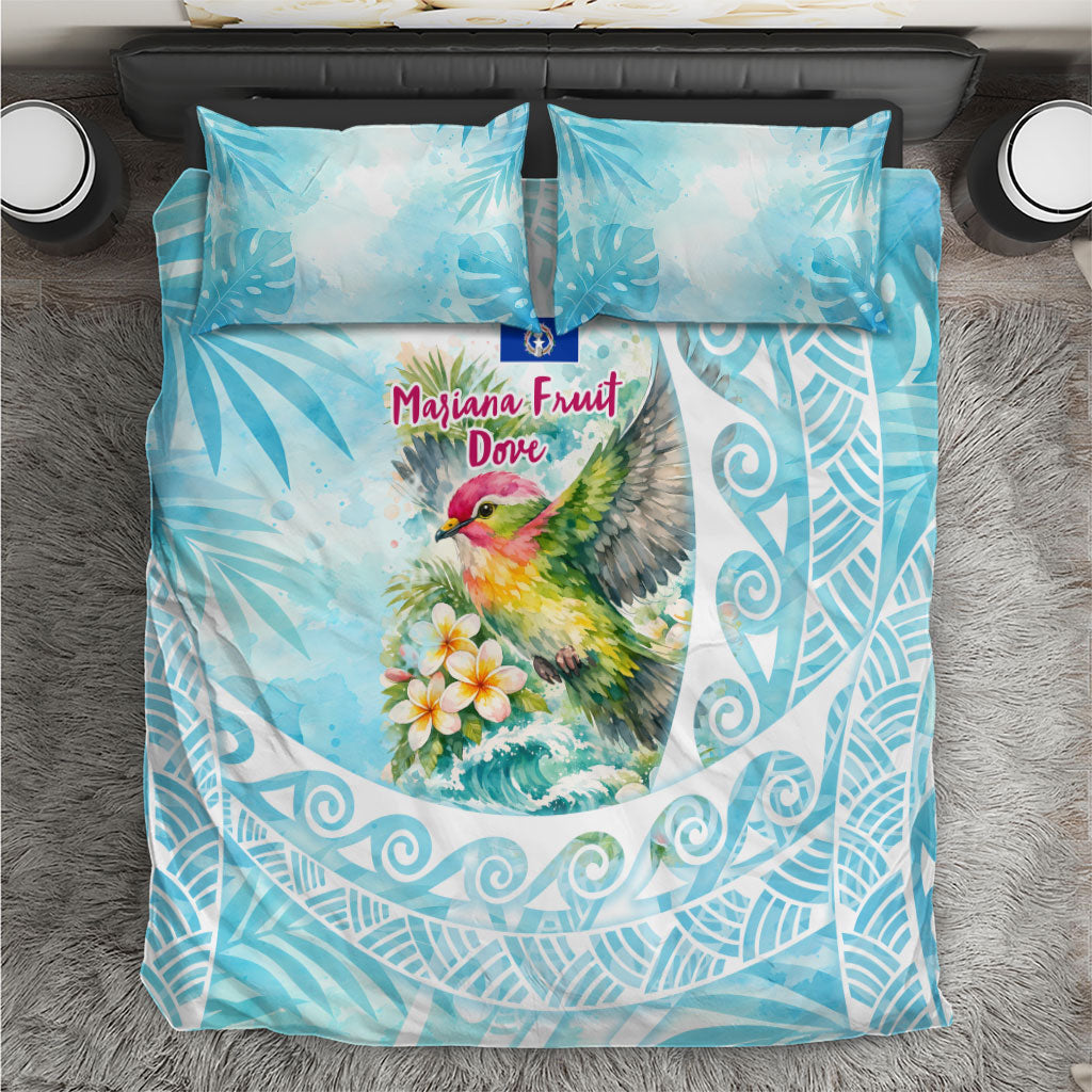 Saipan CMNI Bedding Set Polynesian Northern Mariana Islands Fruit Dove Watercolor TS04 Blue White - Polynesian Pride