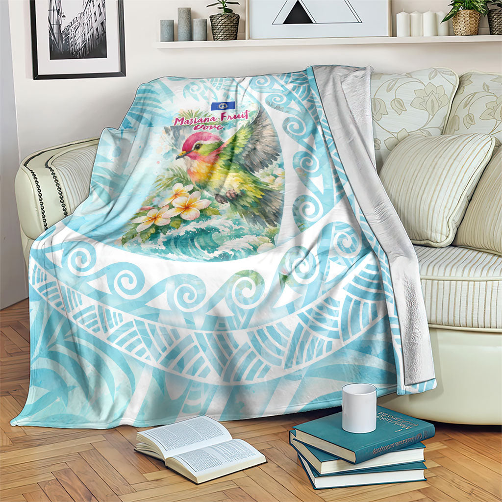 Saipan CMNI Blanket Polynesian Northern Mariana Islands Fruit Dove Watercolor TS04 Blue White - Polynesian Pride