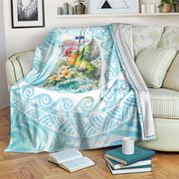 Saipan CMNI Blanket Polynesian Northern Mariana Islands Fruit Dove Watercolor TS04 Blue White - Polynesian Pride