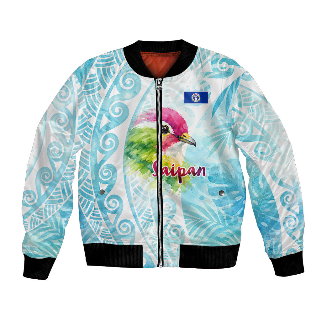 Saipan CMNI Bomber Jacket Polynesian Northern Mariana Islands Fruit Dove Watercolor